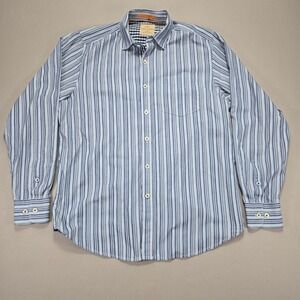 Tommy Bahama Jeans Striped Button Down Shirt Mens M Blue Cotton‎ Blend Casual